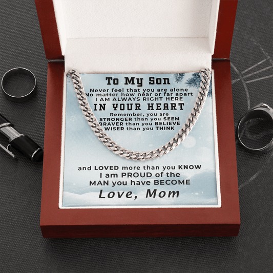 Son Gift from Proud Mom Thick Chain Link Necklace with Gift Box