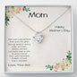 Gift for Mom Love Knot CZ Pendant Necklace from Son Mother's Day Message Card