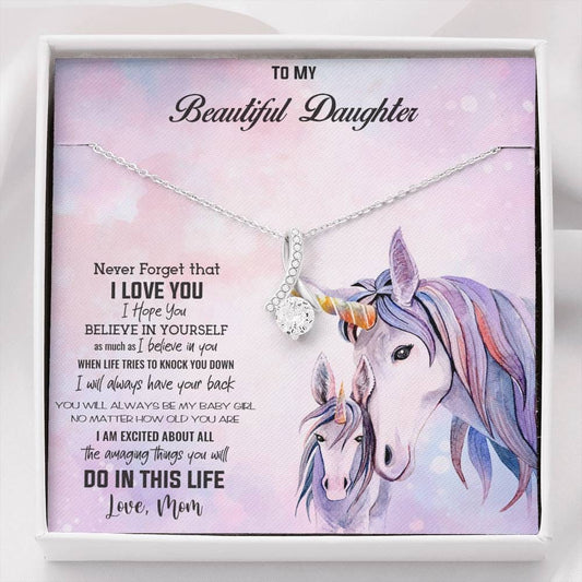 Gift for Daughter from Mother Unicorn Personalized Message Card Pendant Necklace