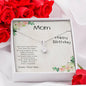Birthday Gift For Mom from Son Beautiful CZ Pendant Necklace Message Card and Gift Box