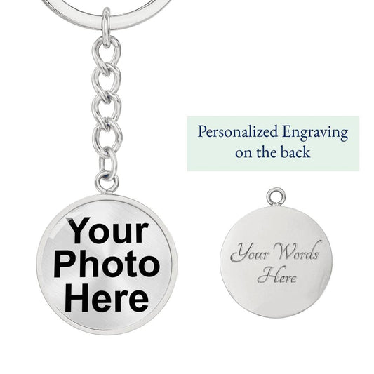 Custom Circle Photo Keychain with optional engraving on back