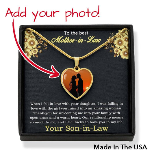 Gift for Mother-in-Law from Son-in-Law Custom Photo and engraved Heart Pendant Necklace