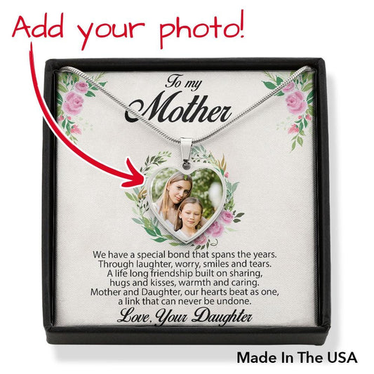 Personalized Gift for Mother Photo Upload Heart Pendant Necklace with Message Gift Box
