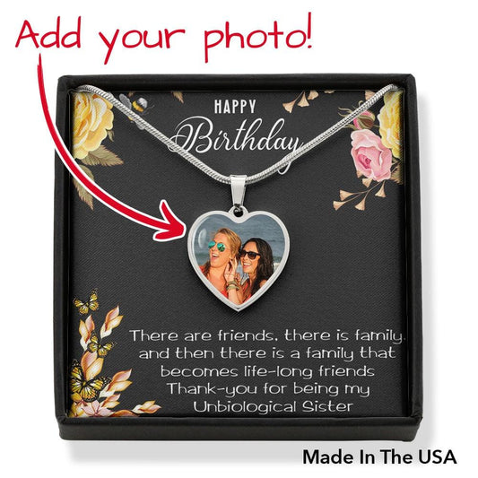 Gift for Unbiological Sister Custom Photo and Engraved Heart Pendant Necklace