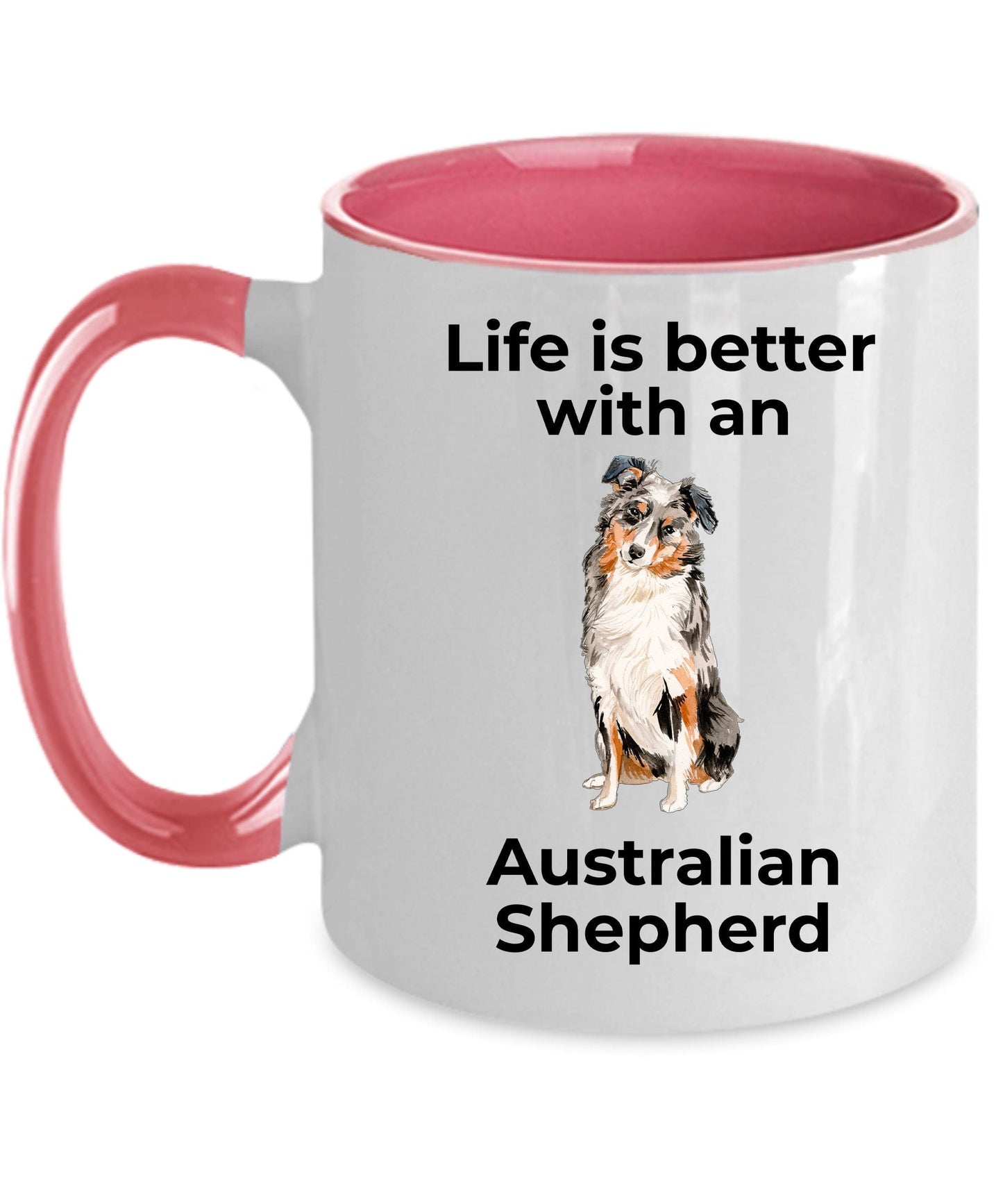 Australian Shepherd Dog two-tone color and white ceramic coffee mug - Life is Better with an Australian Shepherd