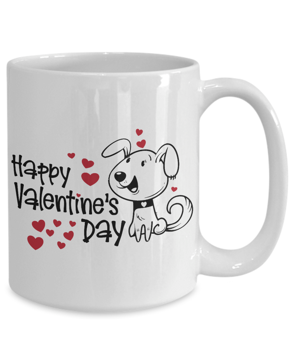 Happy Valentine's Day Coffee Mug With Cute Puppy and Hearts