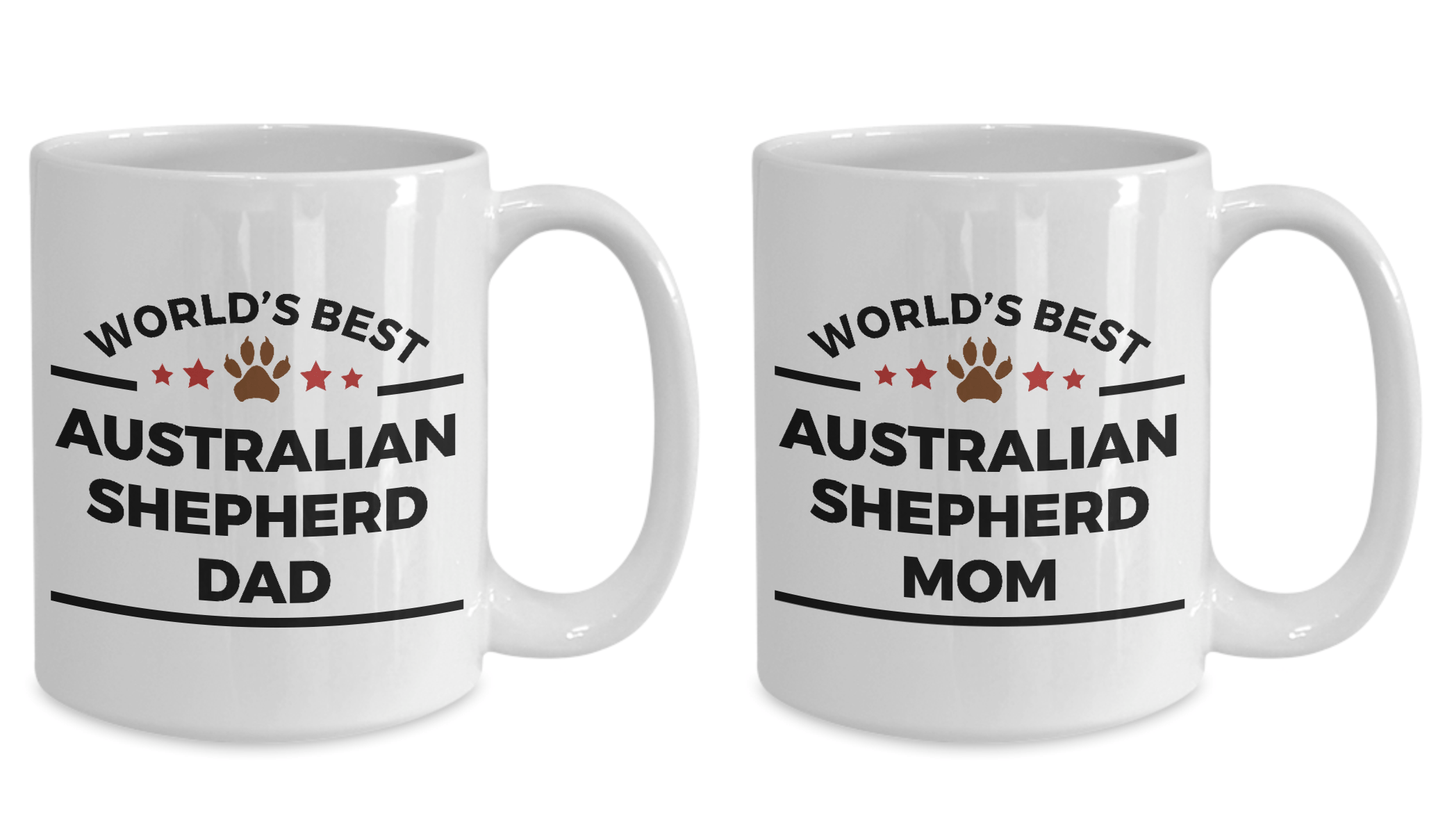 Australian Shepherd Dog Dad and Mom Couples Set of 2 Mugs