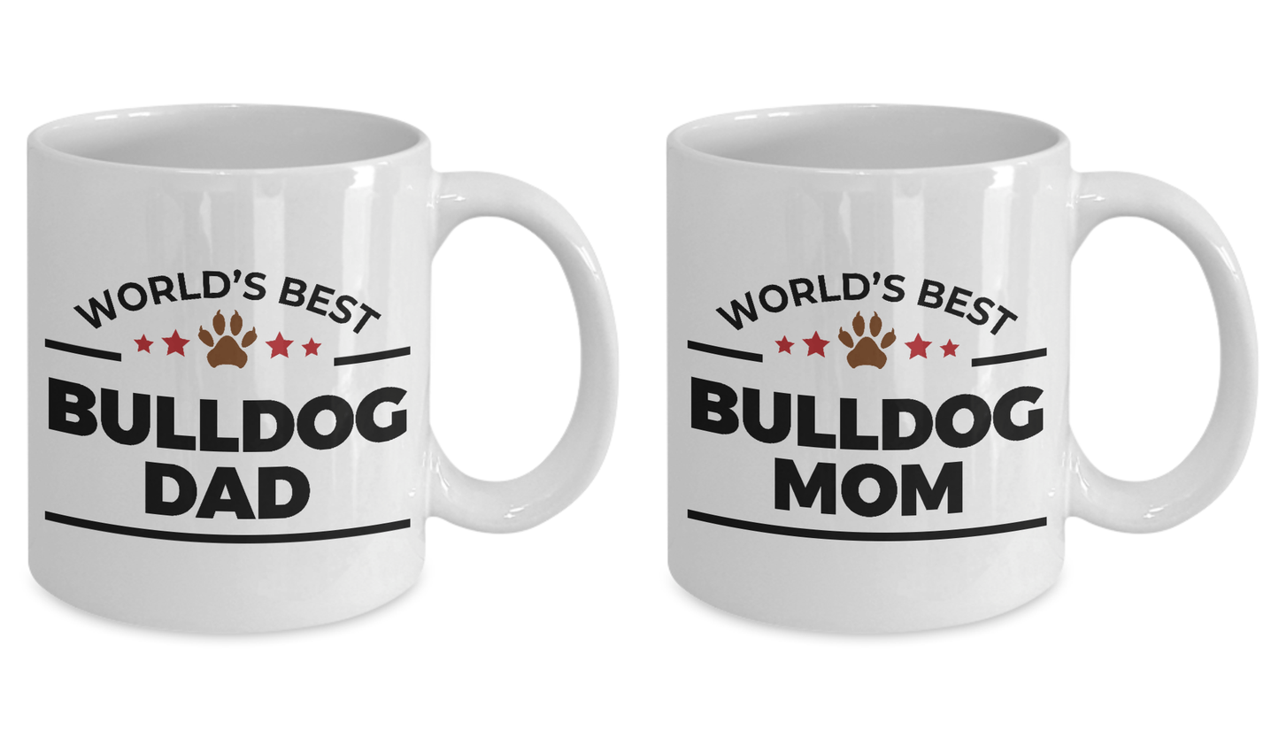 World's Best Bulldog Dad and Mom Couple Ceramic Mug - Set of 2 His and Hers