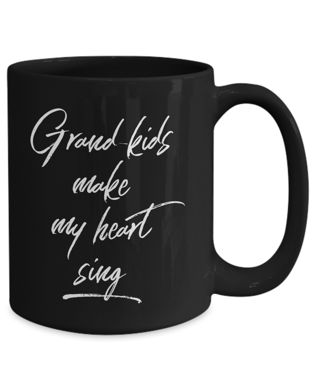 Grandmother or Grandfather Gift Grand-kids Make My Heart Sing Black Ceramic Coffee Mug