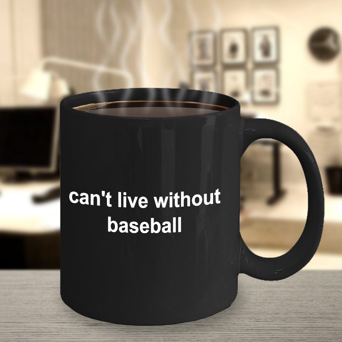 Baseball Sports Fan Gift Black Ceramic Mug Can't Live Without Baseball