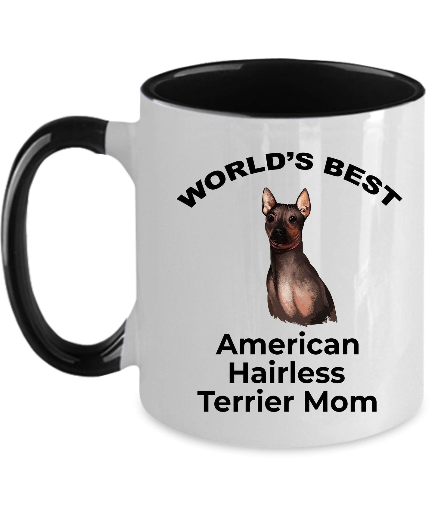 American Hairless Terrier Best Mom Coffee Mug - white, pink, black red and navy two tone