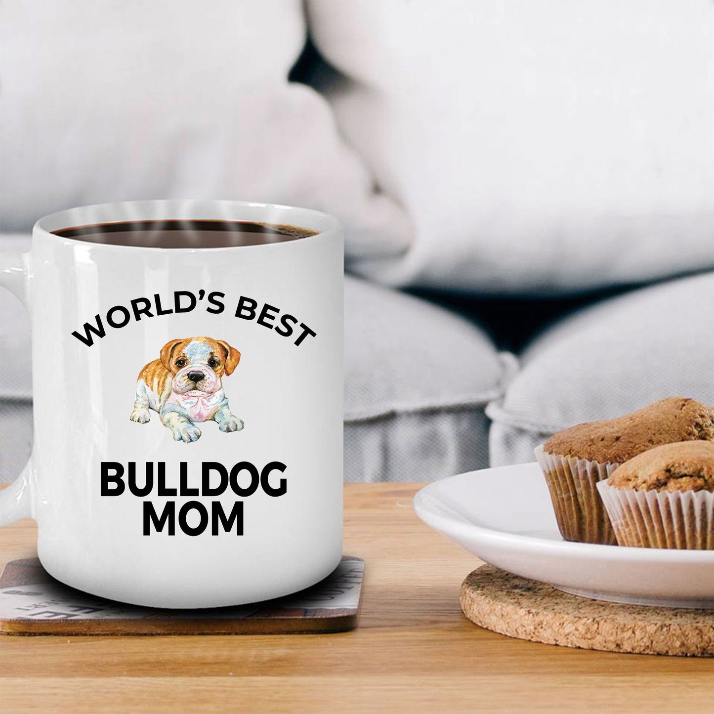 Bulldog Puppy Dog Lover Gift World's Best Mom Birthday Mother's Day White Ceramic Coffee Mug