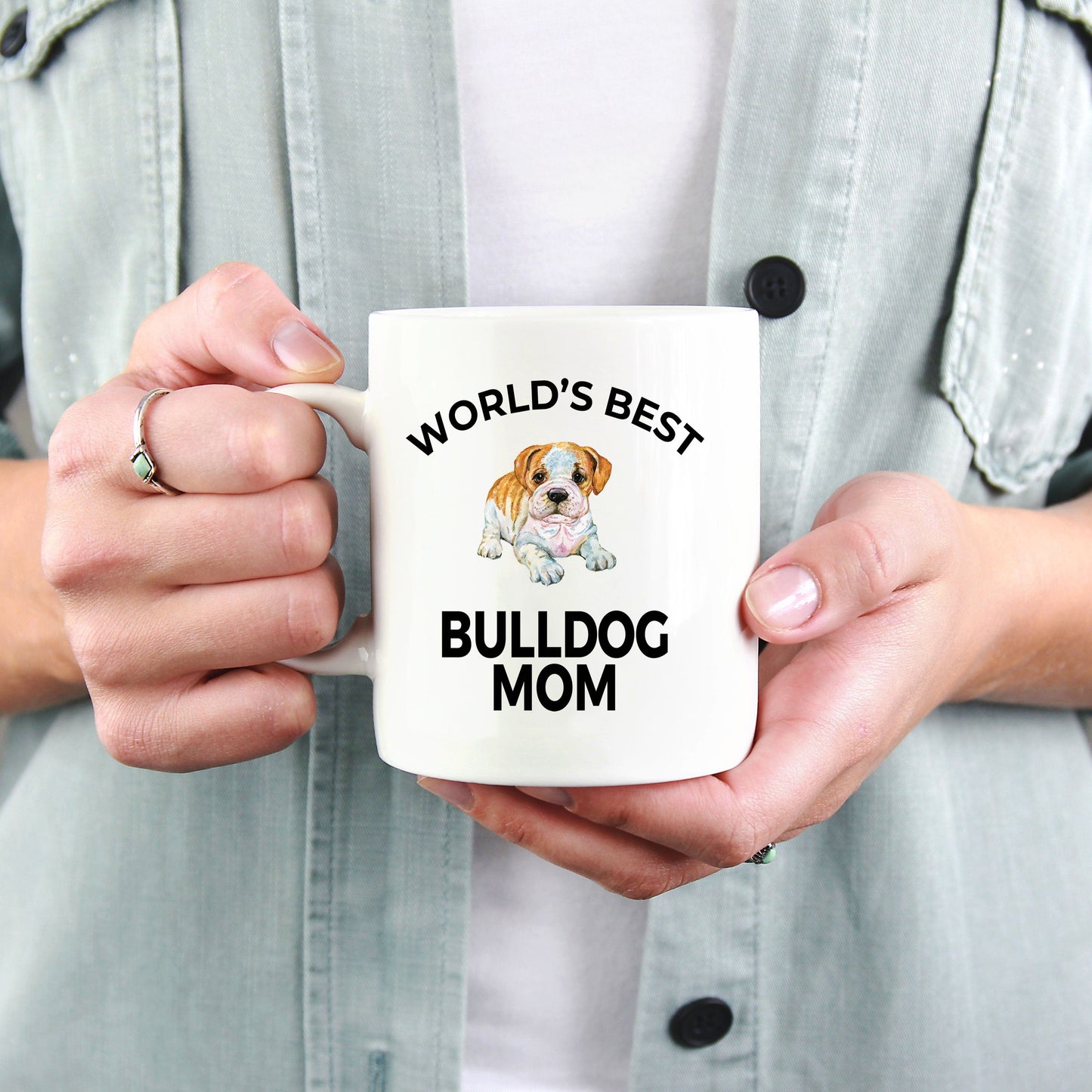 Bulldog Puppy Dog Lover Gift World's Best Mom Birthday Mother's Day White Ceramic Coffee Mug