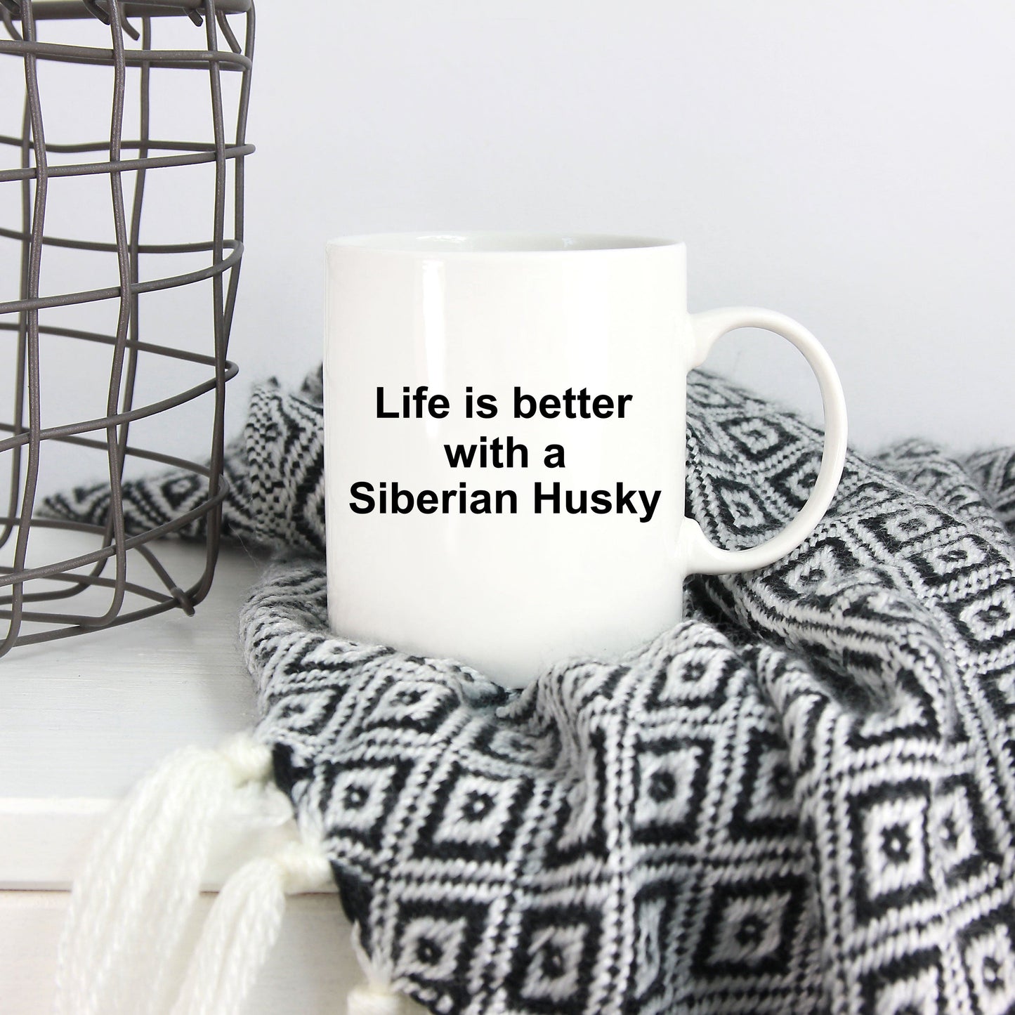 Funny Siberian Husky Dog Lover Gift Life is Better White Ceramic Coffee Mug