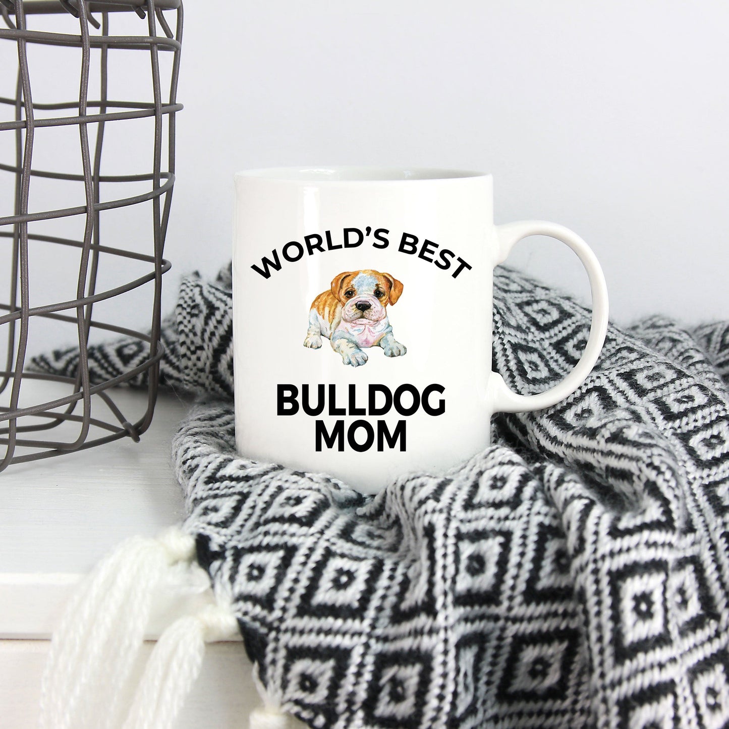 Bulldog Puppy Dog Lover Gift World's Best Mom Birthday Mother's Day White Ceramic Coffee Mug