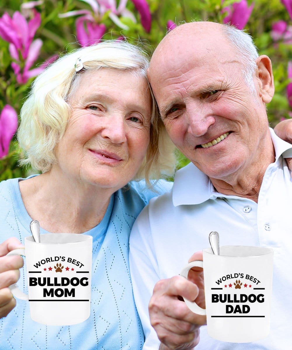 World's Best Bulldog Dad and Mom Couple Ceramic Mug - Set of 2 His and Hers