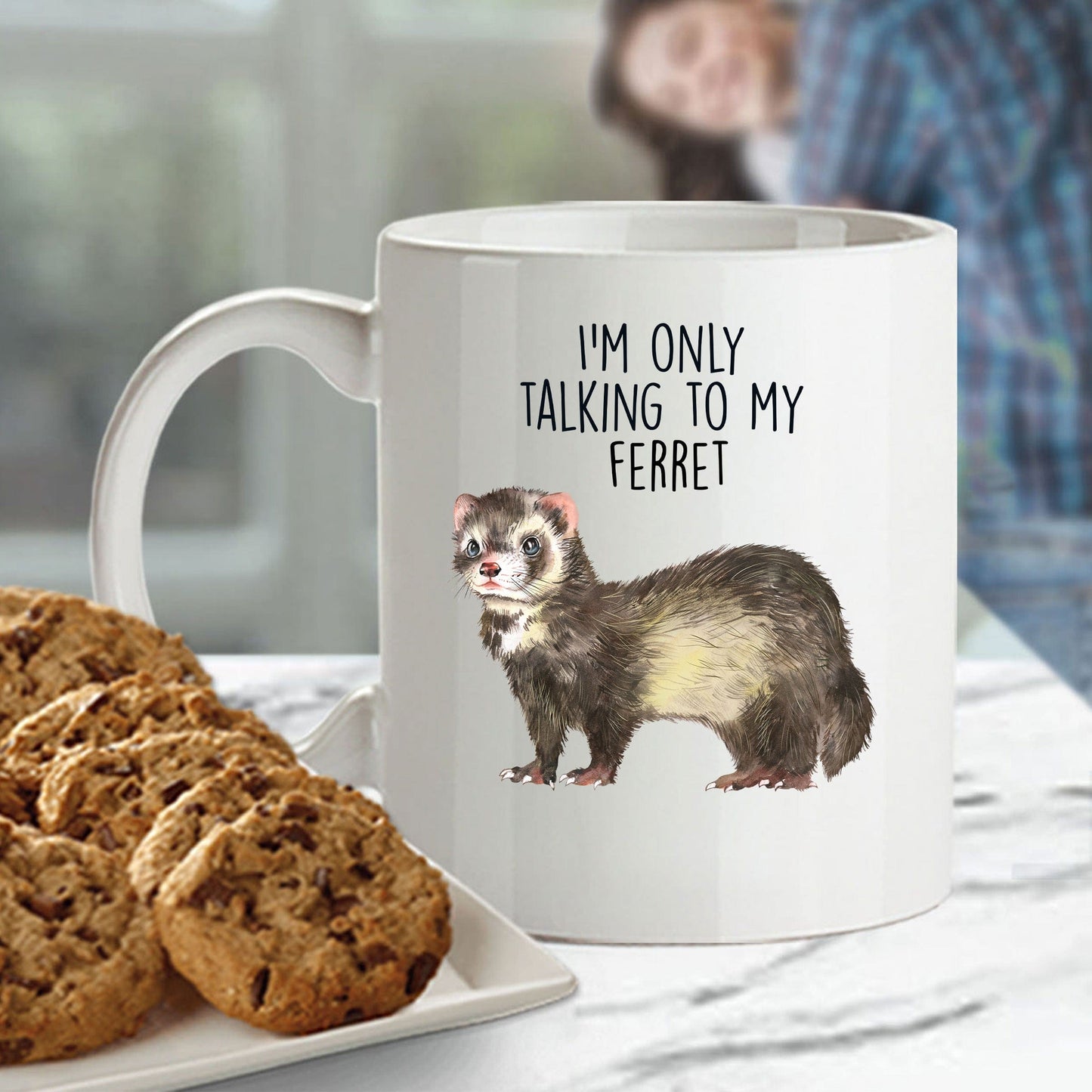 Funny Ferret Custom Ceramic Coffee Mug - I'm Only Talking To My Ferret