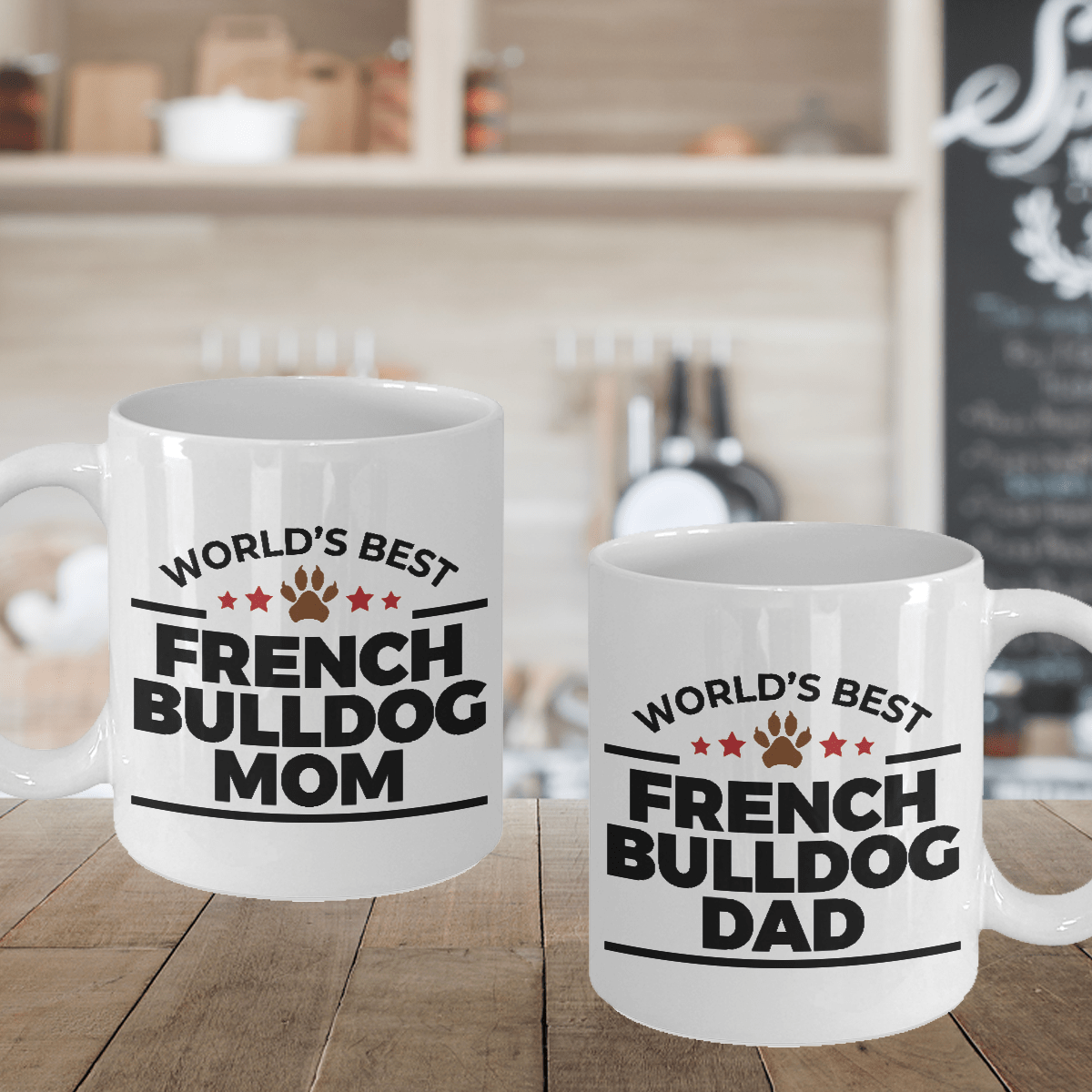 French Bulldog Mom and Dad Couples Ceramic Mugs - Set of 2