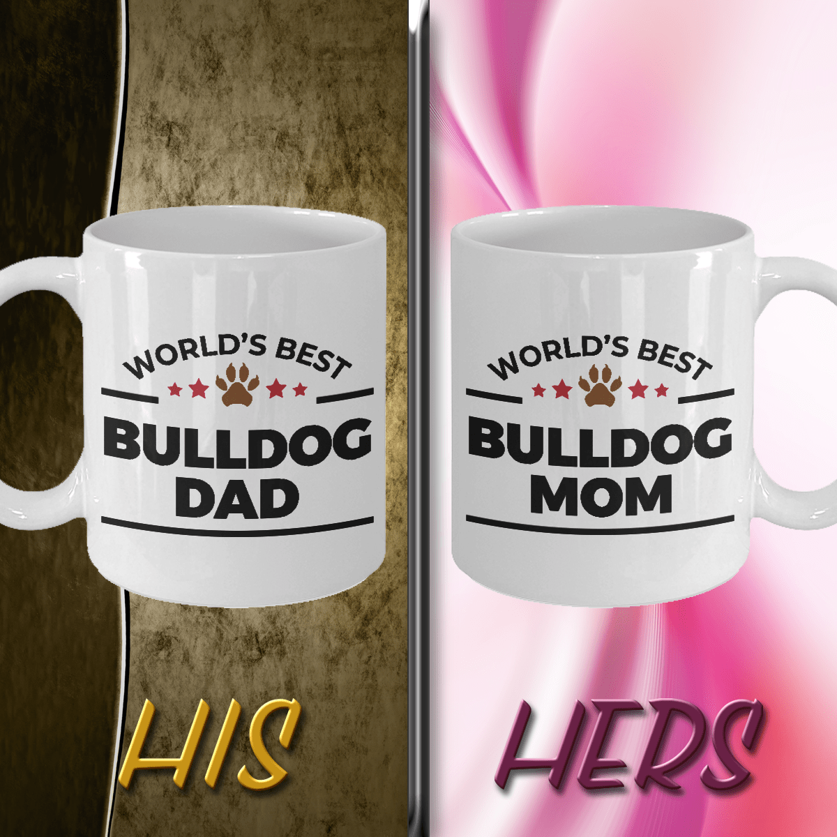 World's Best Bulldog Dad and Mom Couple Ceramic Mug - Set of 2 His and Hers