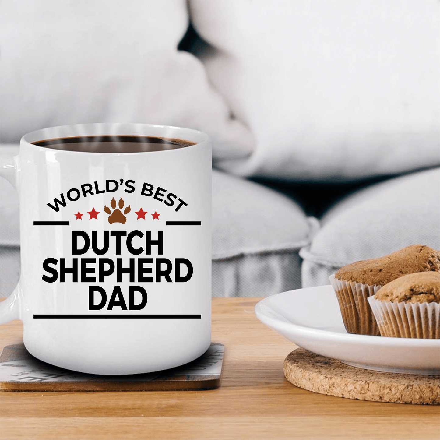 Dutch Shepherd Dog Lover Gift World's Best Dad Birthday Father's Day White Ceramic Coffee Mug