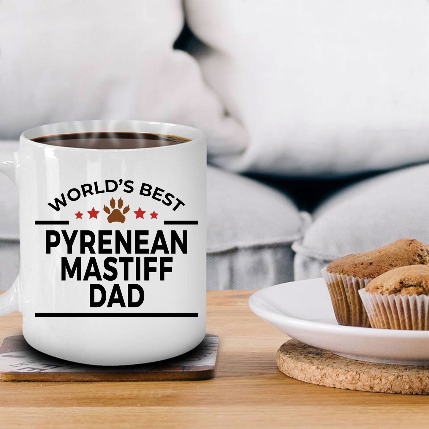 Pyrenean Mastiff Dog Lover Gift World's Best Dad Birthday Father's Day White Ceramic Coffee Mug