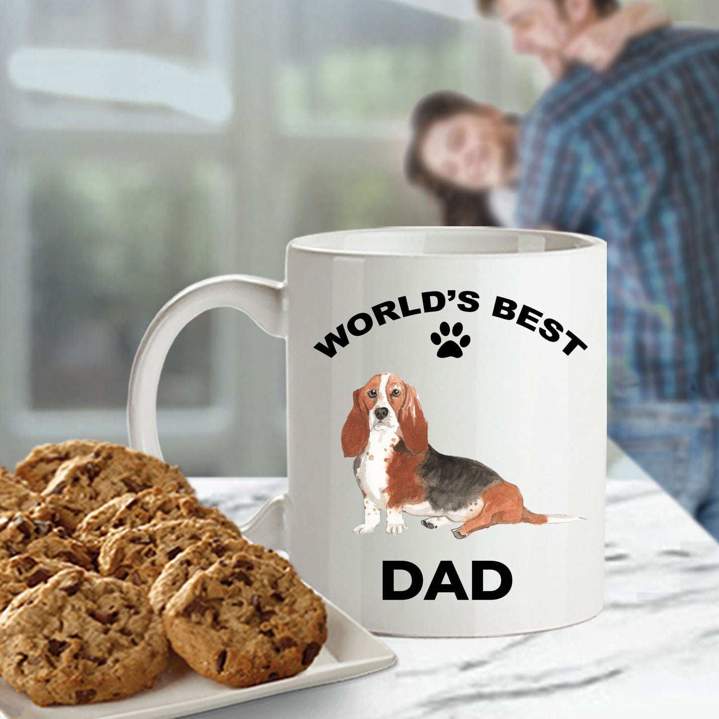 Basset Hound Best Dad Watercolor Print Coffee Mug