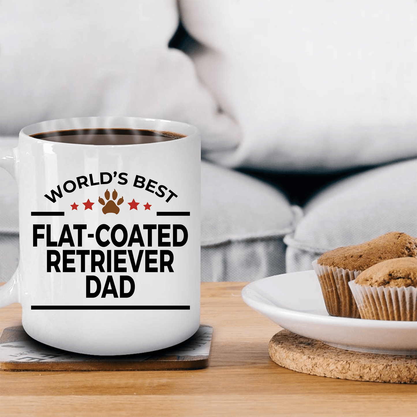 Flat-Coated Retriever Dog Lover Gift World's Best Dad Birthday Father's Day White Ceramic Coffee Mug