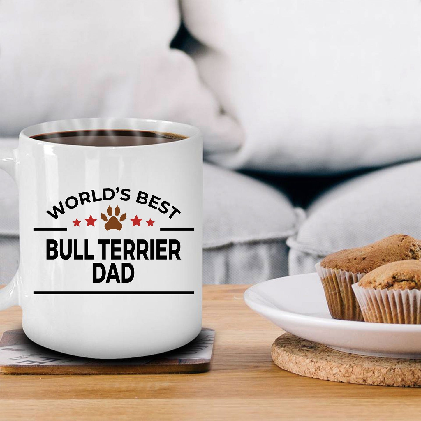 Bull Terrier Dog Lover Gift World's Best Dad Birthday Father's Day White Ceramic Coffee Mug