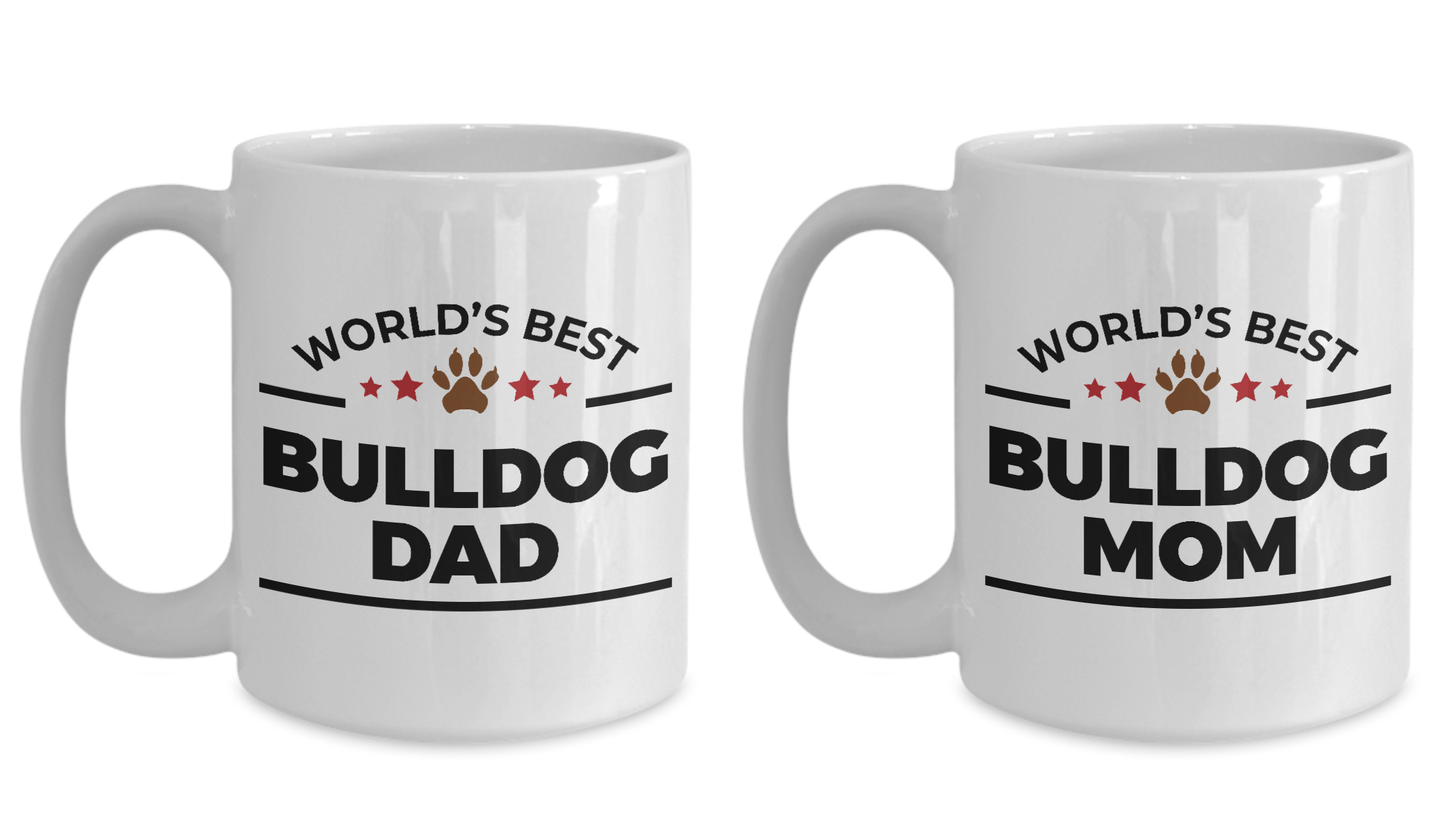 World's Best Bulldog Dad and Mom Couple Ceramic Mug - Set of 2 His and Hers