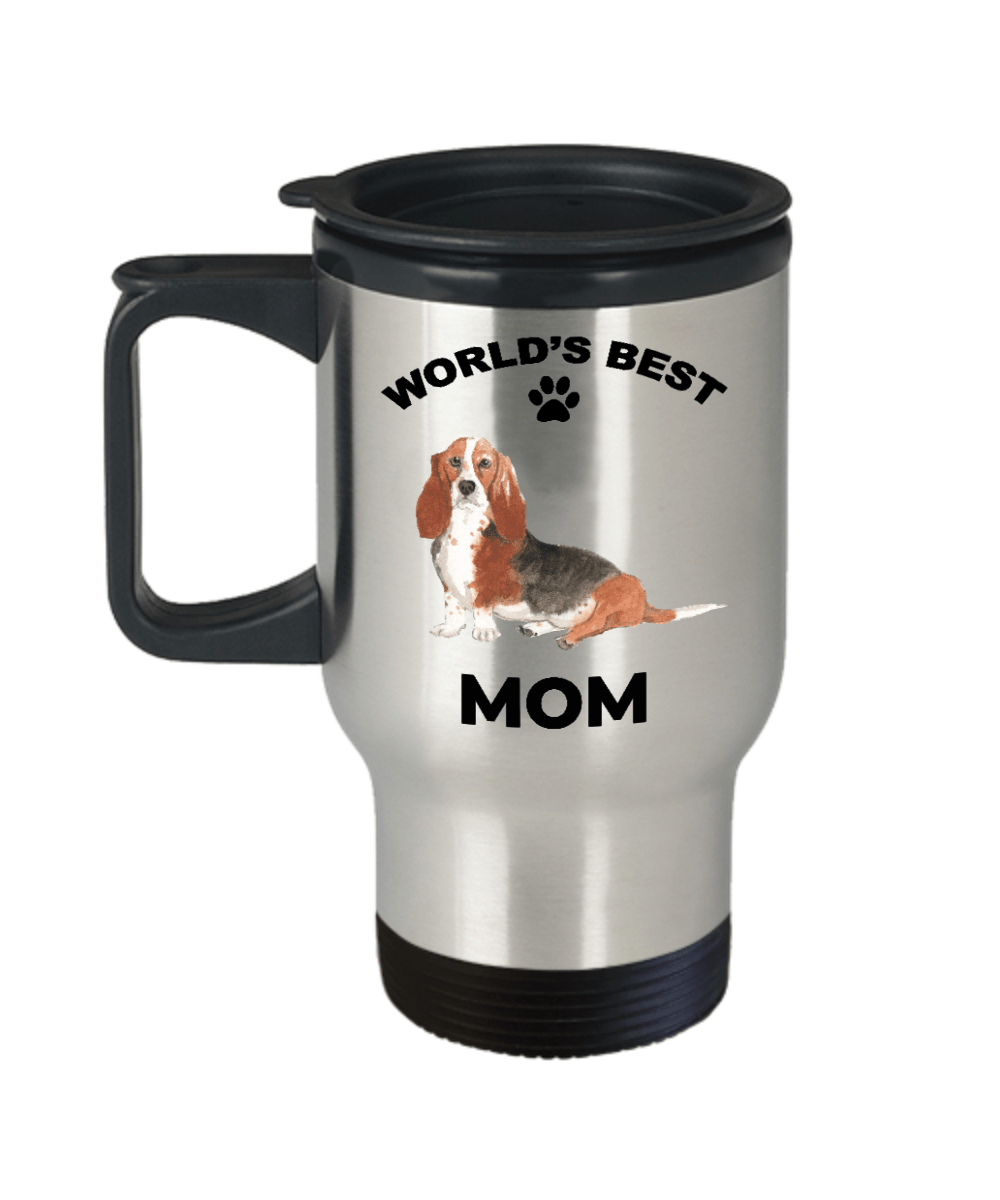 Basset Hound Dog Mom Travel Mug watercolor print