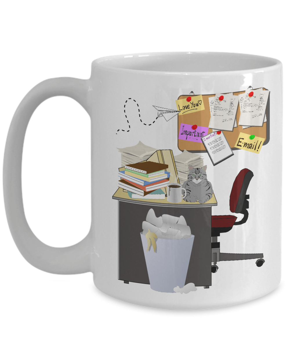 A Cluttered Desk Is A Sign of Genius White Ceramic Coffee Mug Color Cartoon