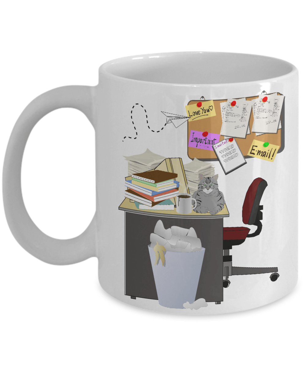 A Cluttered Desk Is A Sign of Genius White Ceramic Coffee Mug Color Cartoon