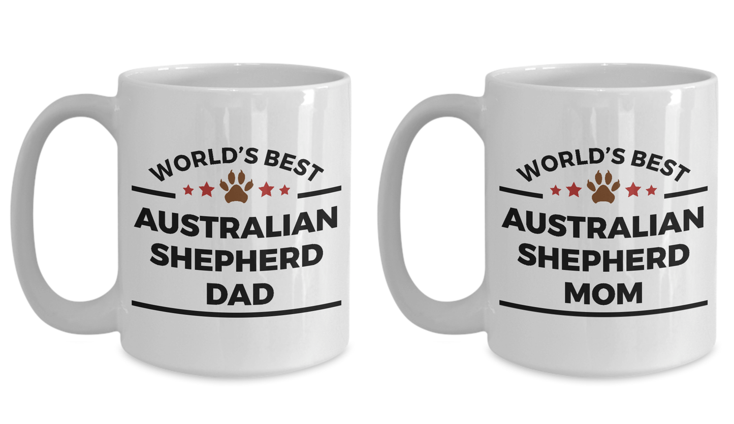 Australian Shepherd Dog Dad and Mom Couples Set of 2 Mugs