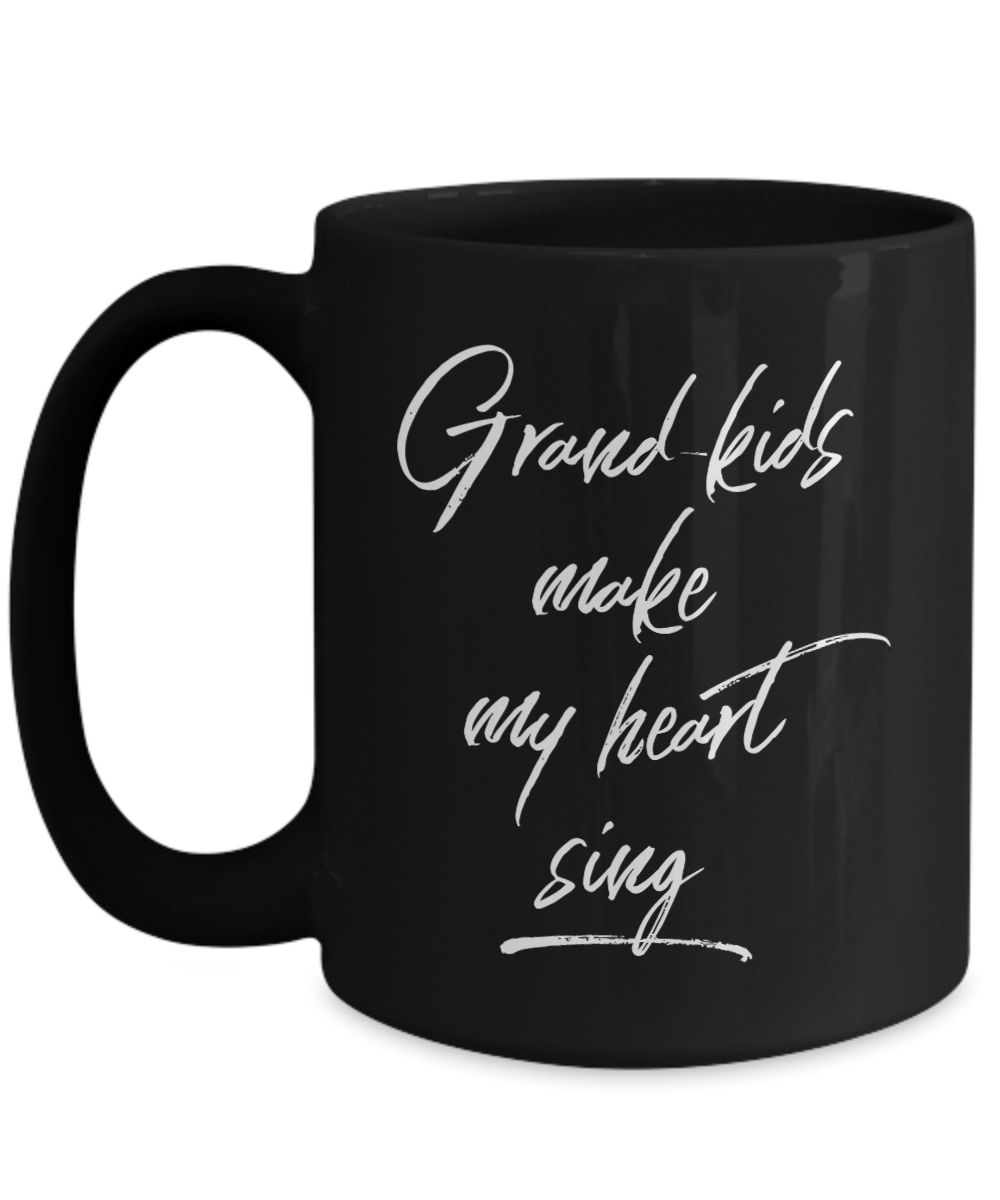 Grandmother or Grandfather Gift Grand-kids Make My Heart Sing Black Ceramic Coffee Mug