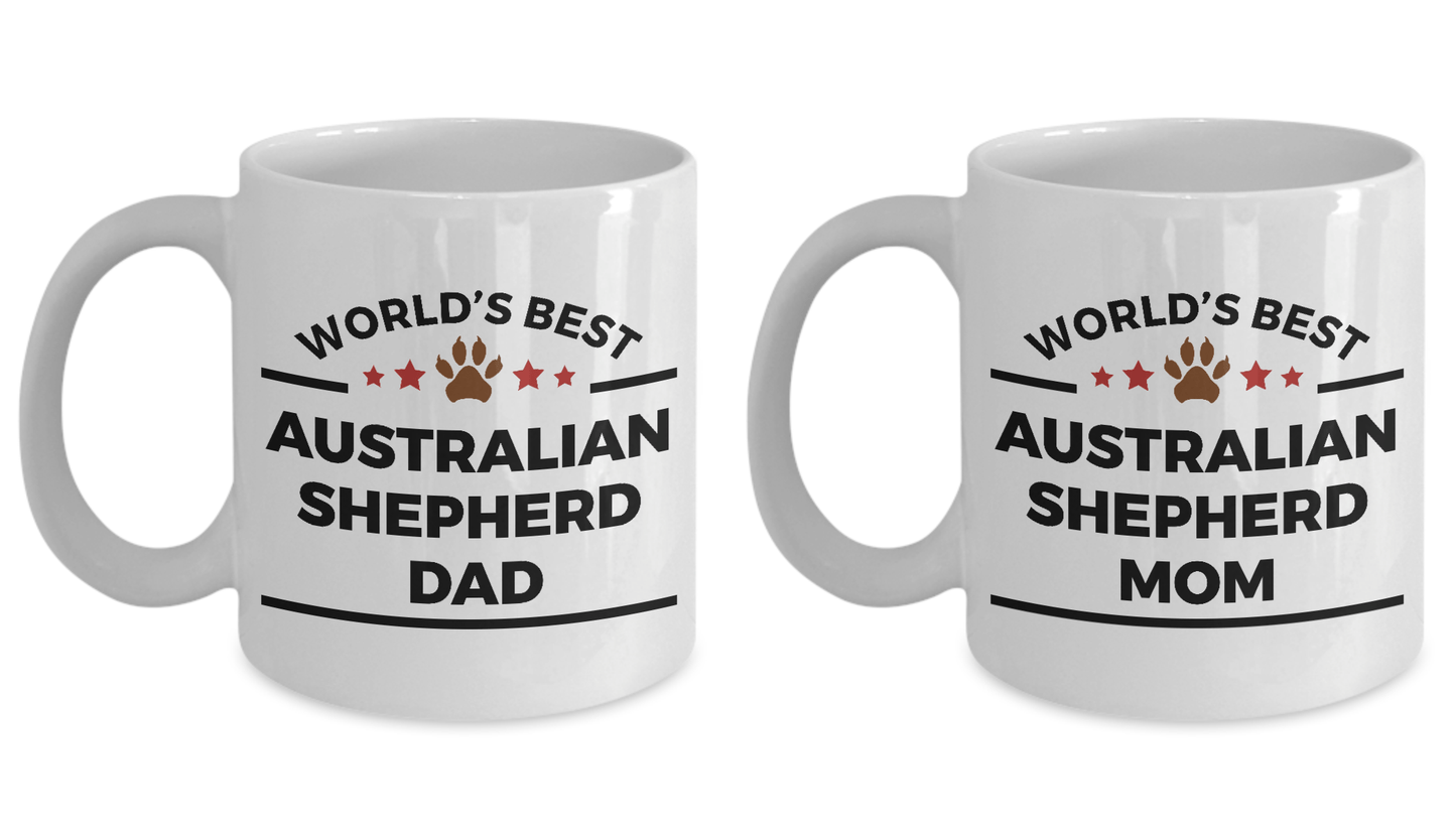 Australian Shepherd Dog Dad and Mom Couples Set of 2 Mugs