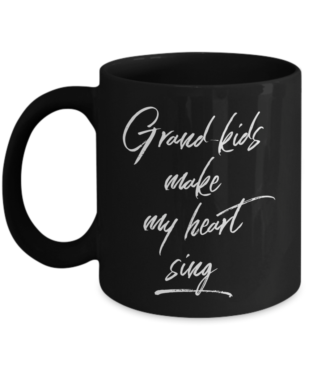 Grandmother or Grandfather Gift Grand-kids Make My Heart Sing Black Ceramic Coffee Mug