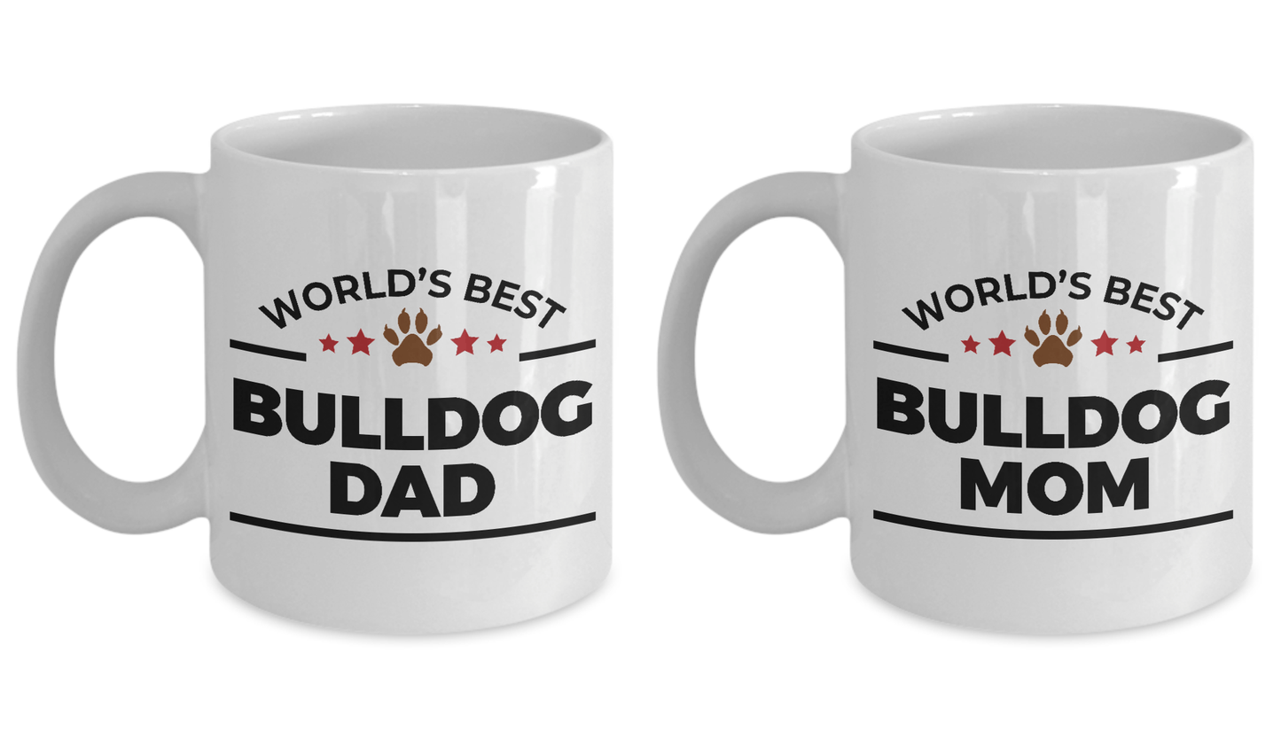 World's Best Bulldog Dad and Mom Couple Ceramic Mug - Set of 2 His and Hers