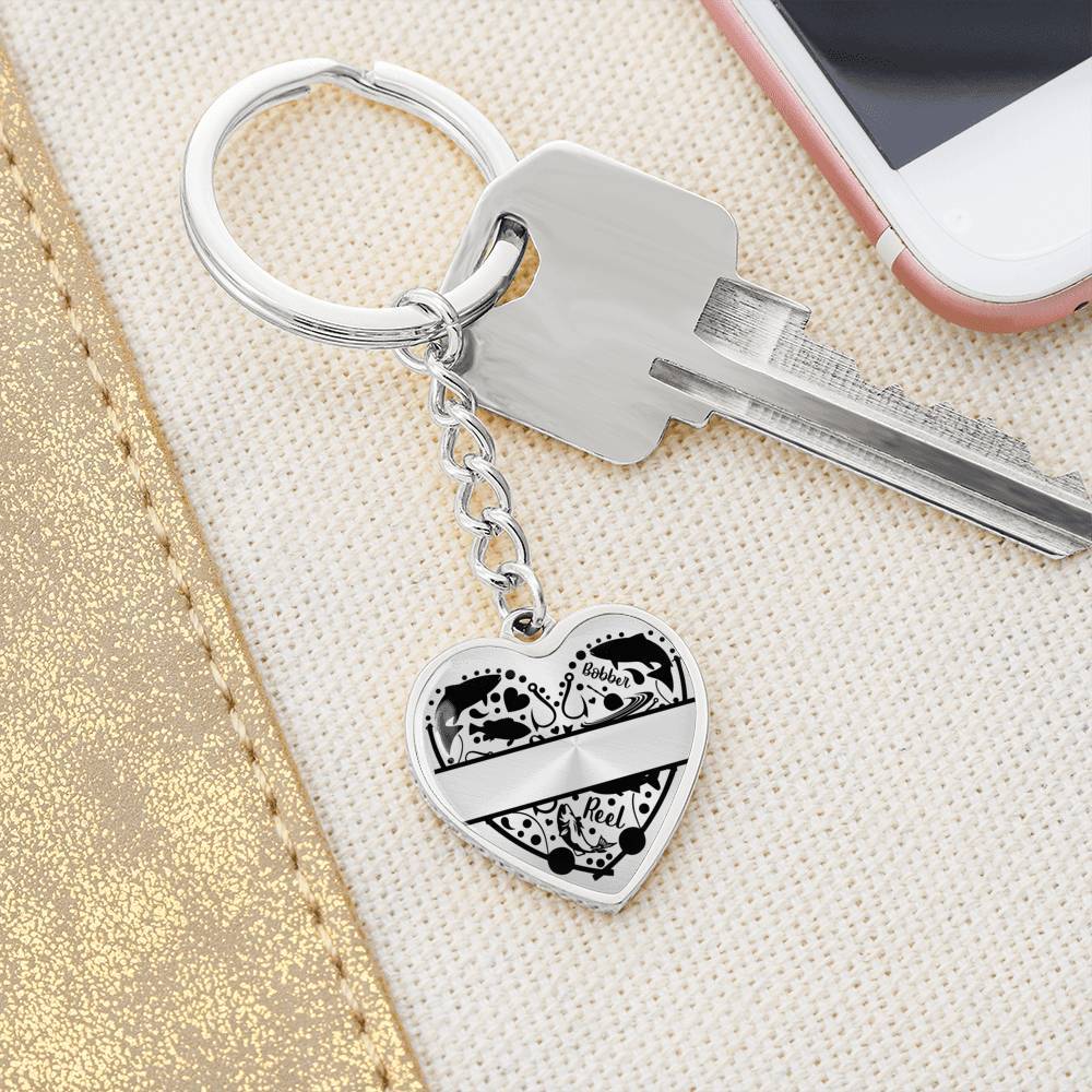 Fisherman Personalized Heart Shaped Engraved Keychain