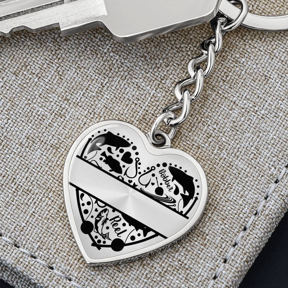 Fisherman Personalized Heart Shaped Engraved Keychain