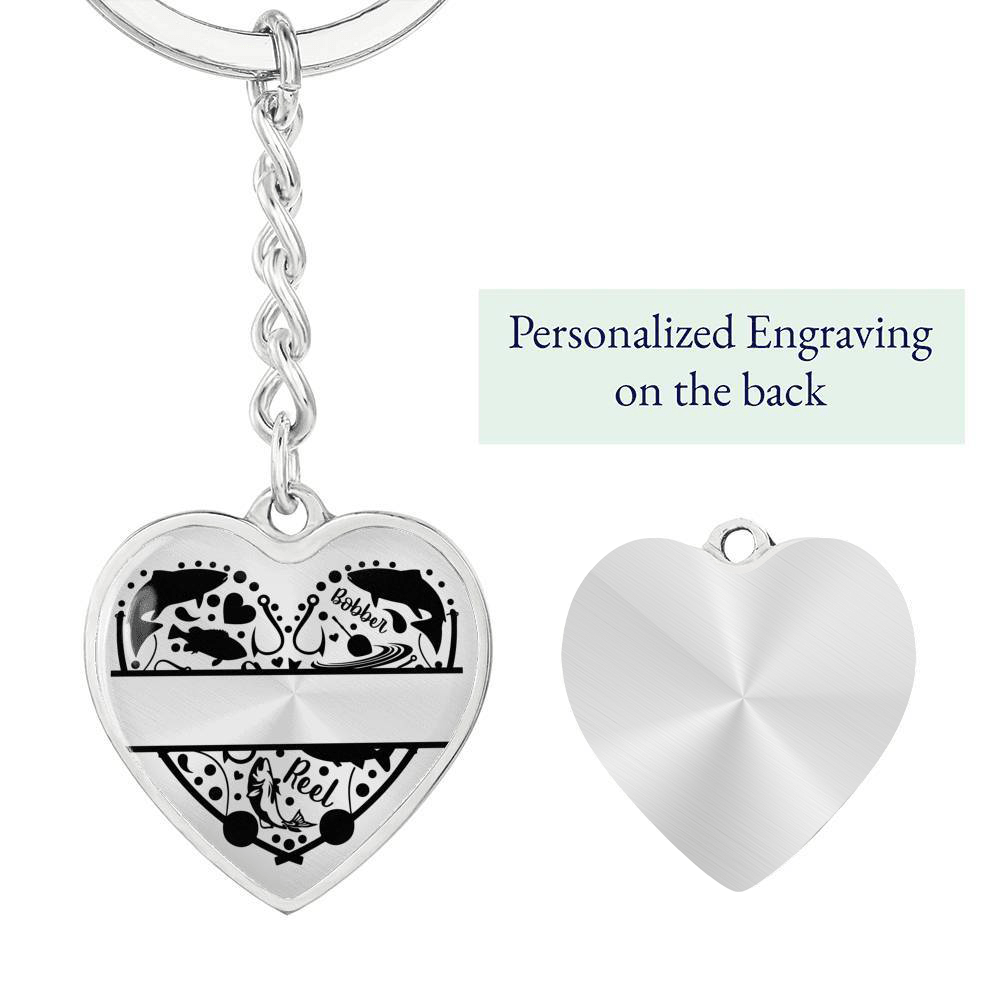 Fisherman Personalized Heart Shaped Engraved Keychain