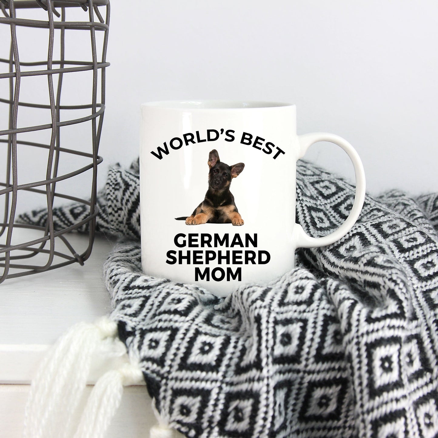 German Shepherd Puppy Dog Lover Gift World's Best Mom Birthday Mother's Day White Ceramic Coffee Mug