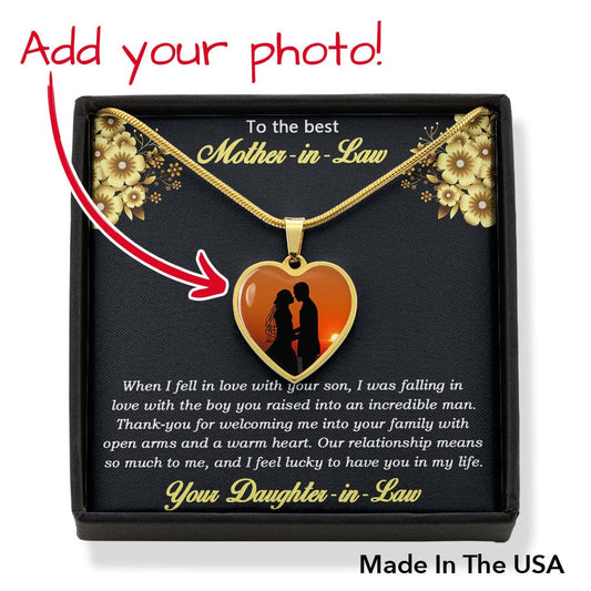 Gift for Mother-in-Law Custom Photo and engraved Heart Pendant Necklace