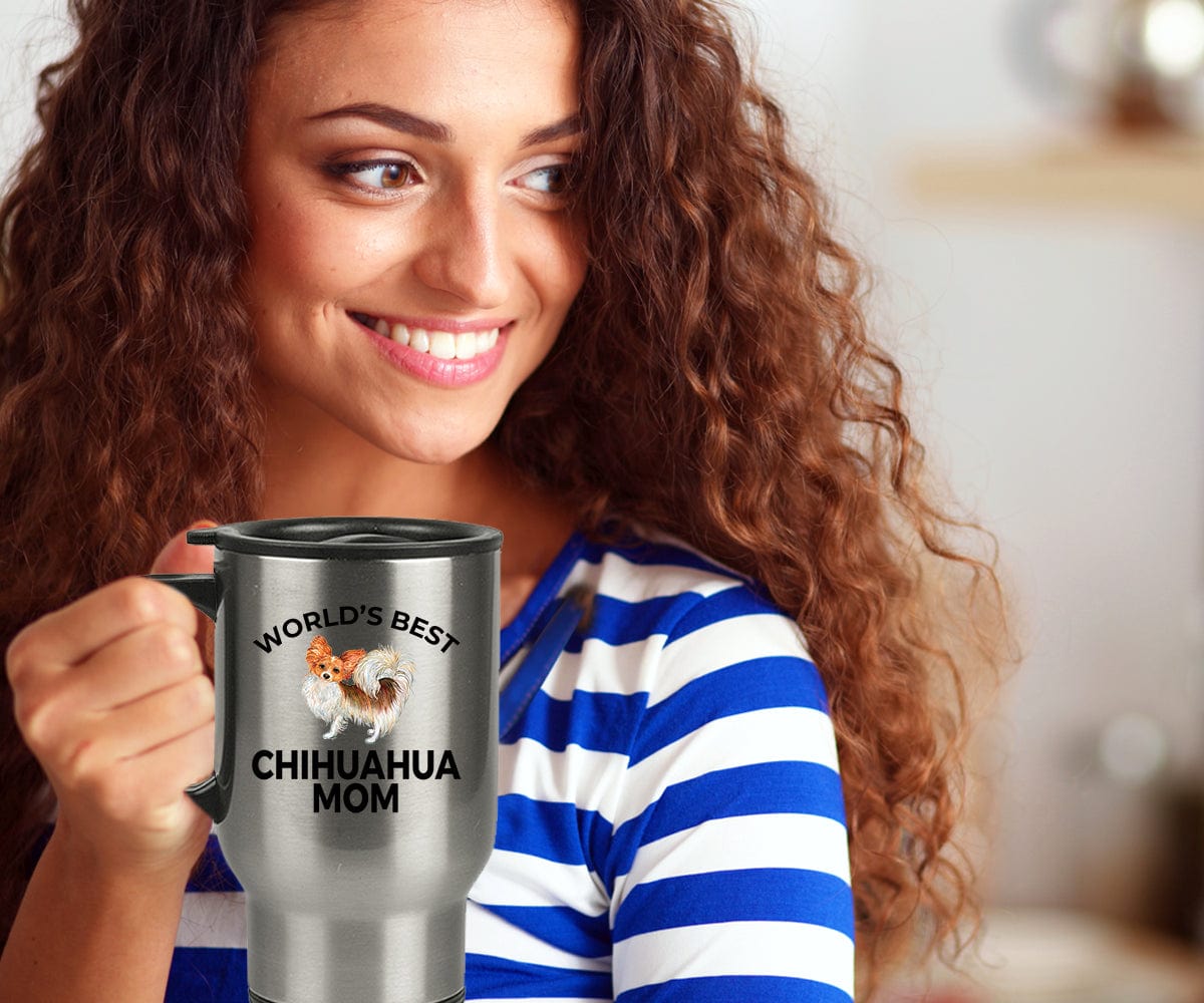 Chihuahua Long Haired Dog Mom Travel Coffee Tea Mug