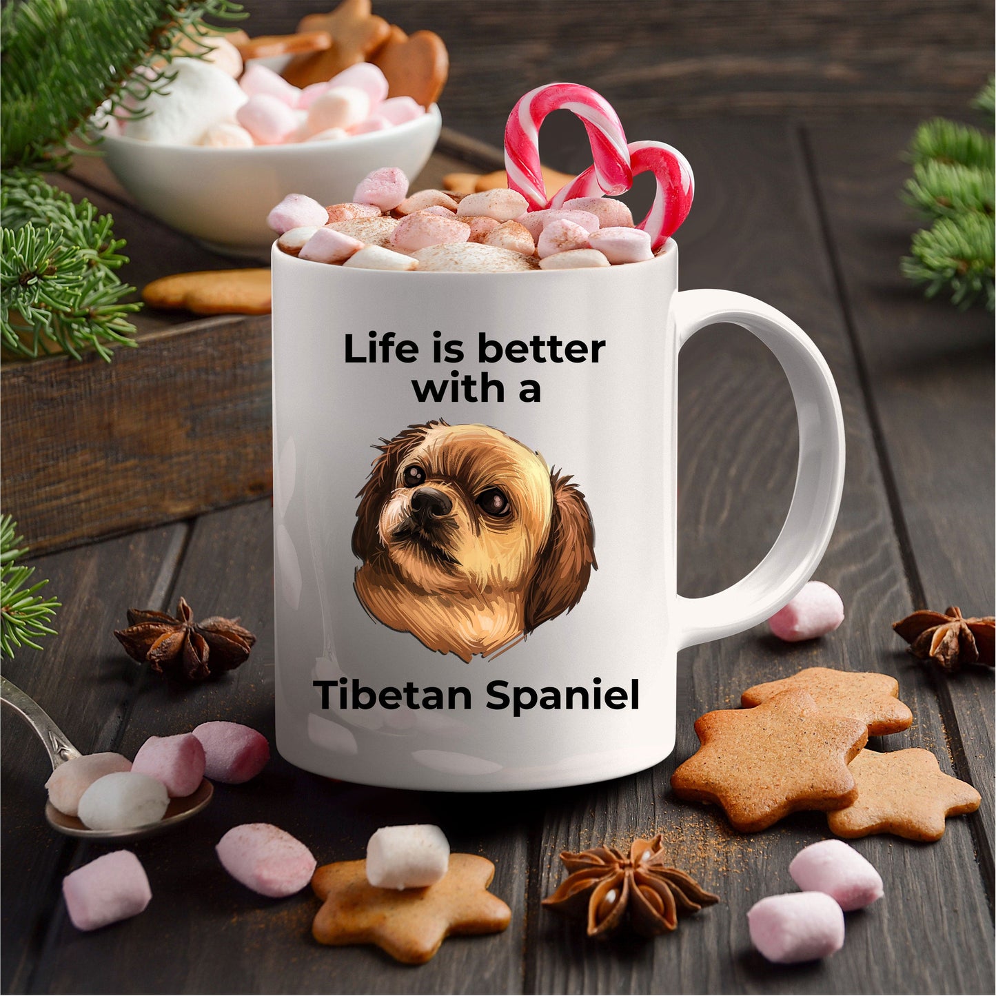 Tibetan Spaniel dog custom coffee mug - Life is Better