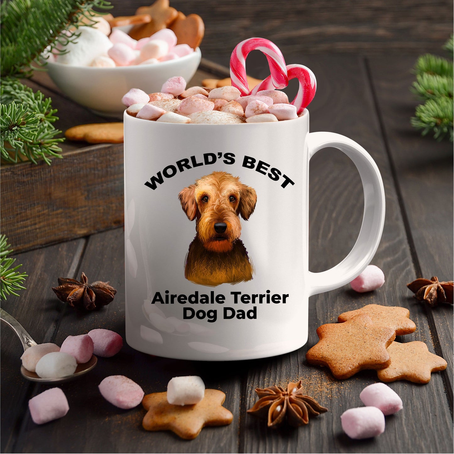 Airedale Terrier Best Dog Dad Two Tone and White Ceramic Coffee Mug