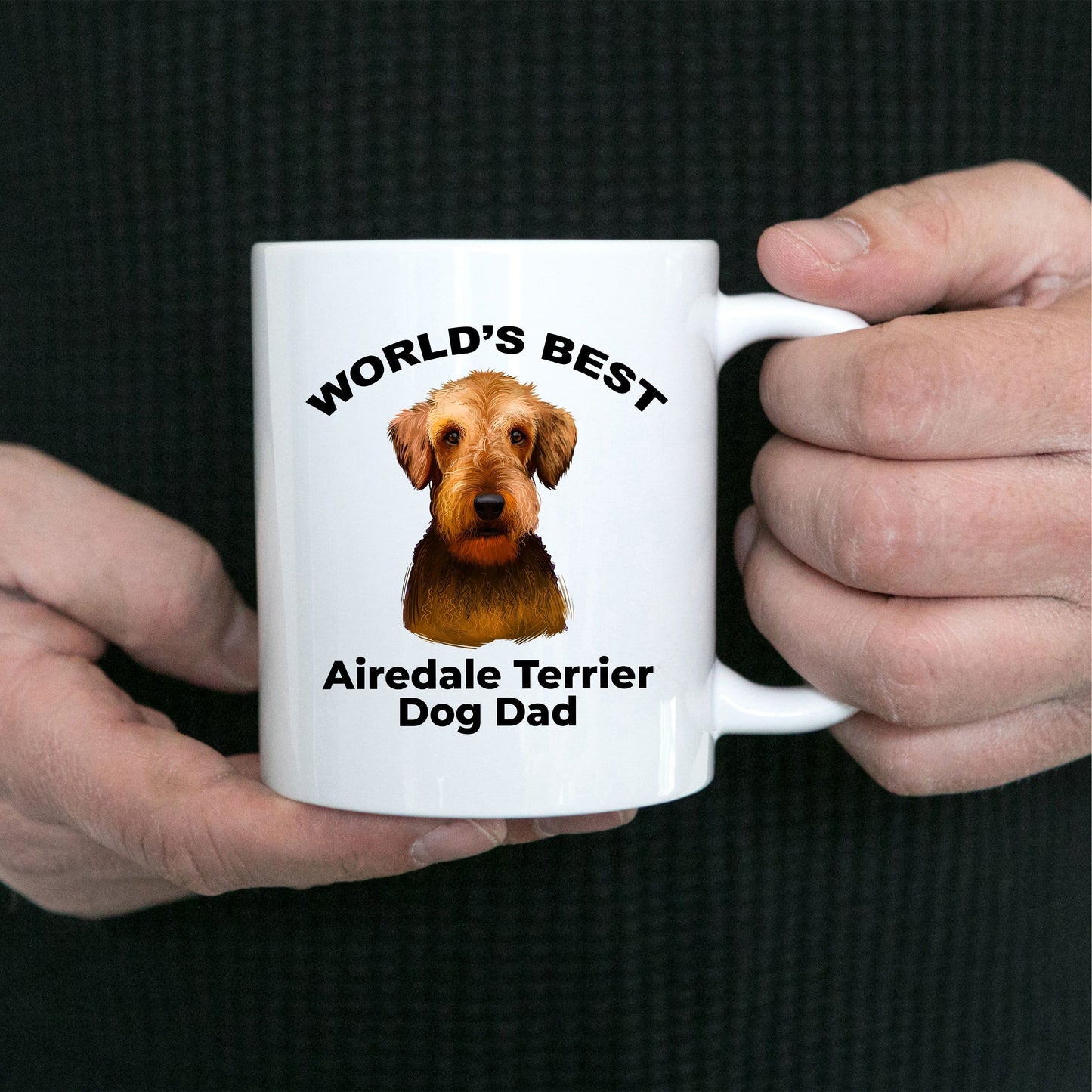 Airedale Terrier Best Dog Dad Two Tone and White Ceramic Coffee Mug