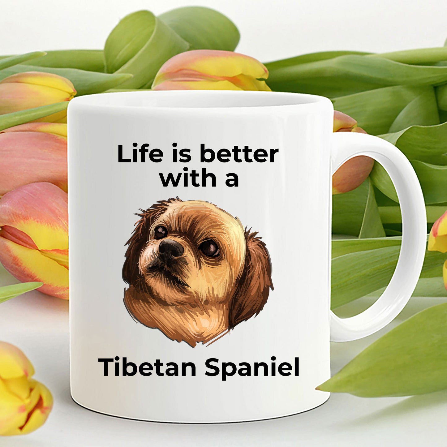 Tibetan Spaniel dog custom coffee mug - Life is Better