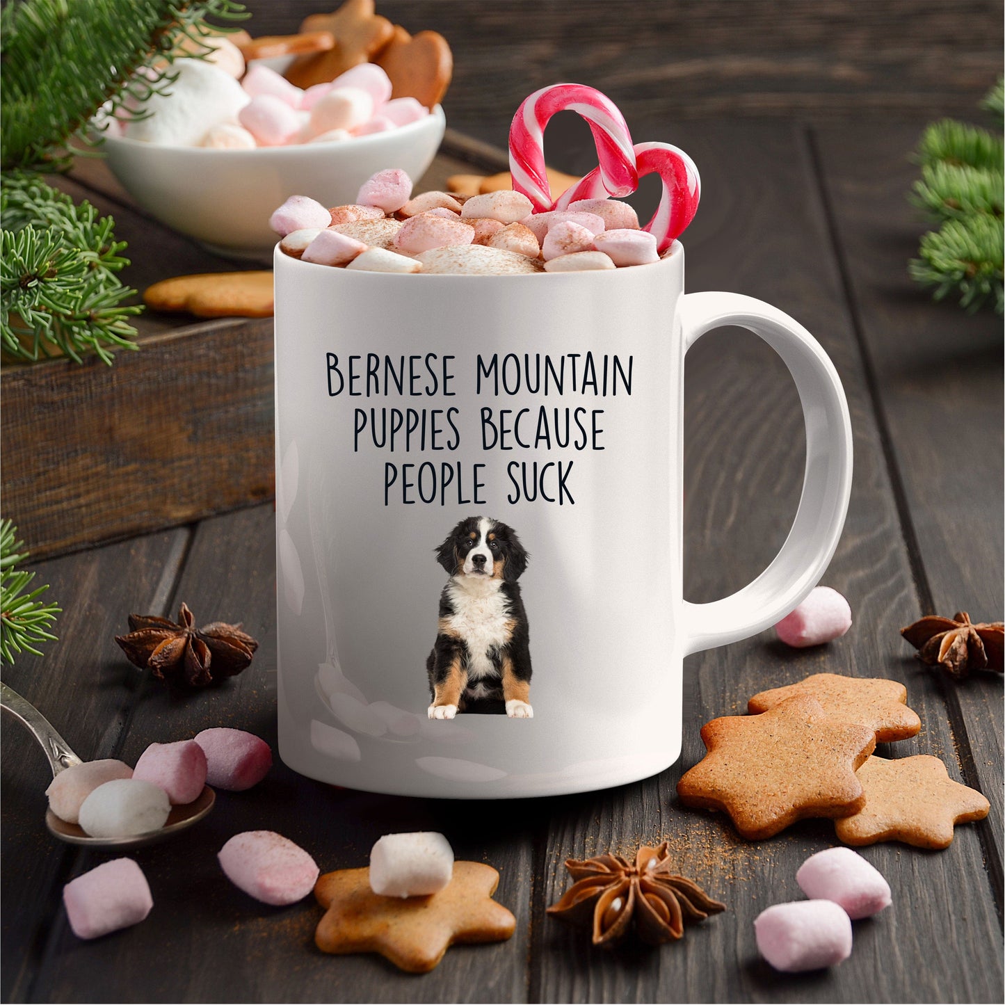 Bernese Mountain Puppies Because People Suck Funny Dog Custom Coffee Mug