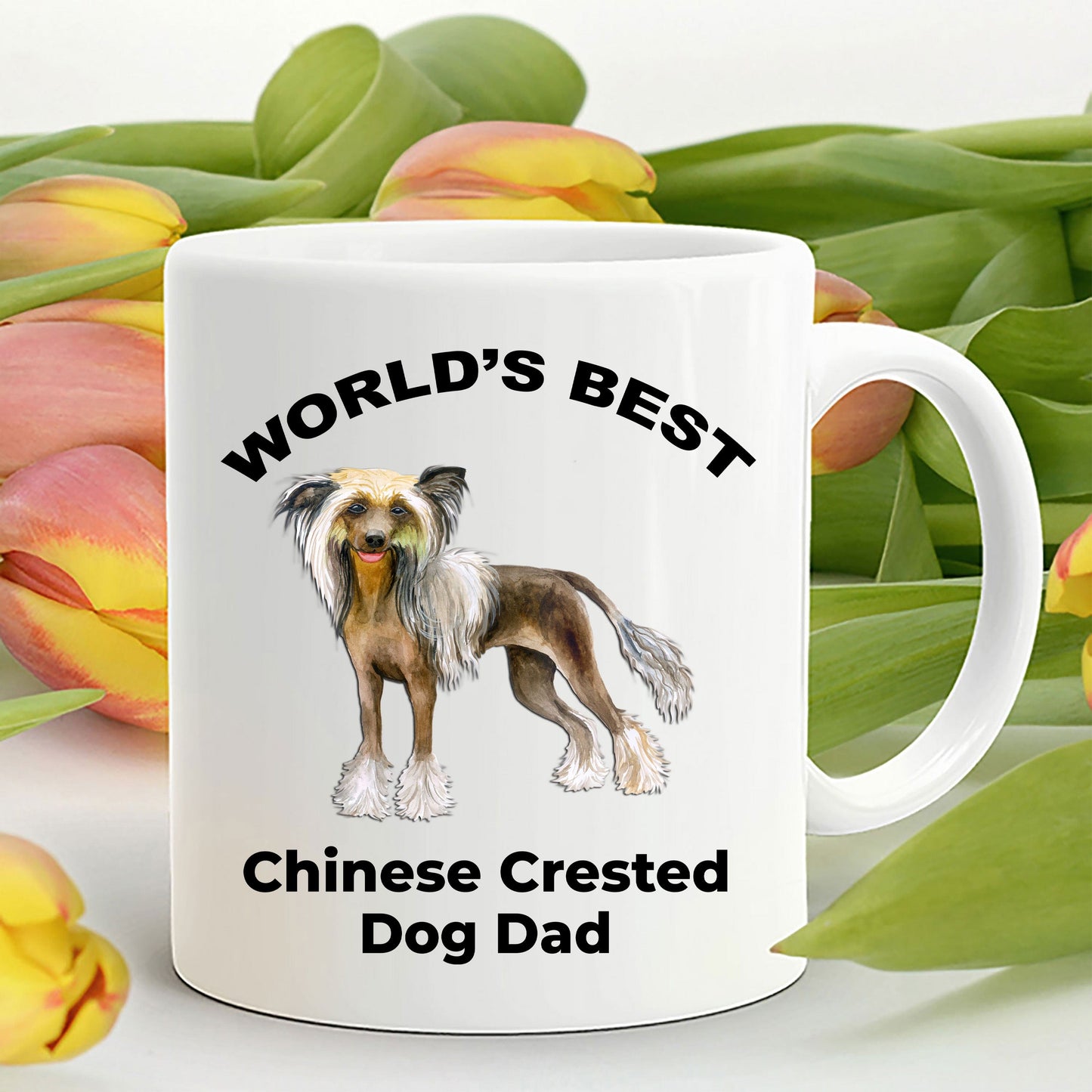 Chinese Crested World's Best Dog Dad ceramic coffee mug