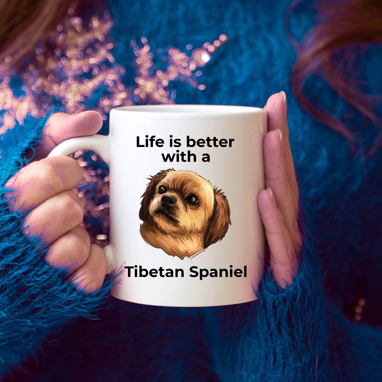 Tibetan Spaniel dog custom coffee mug - Life is Better